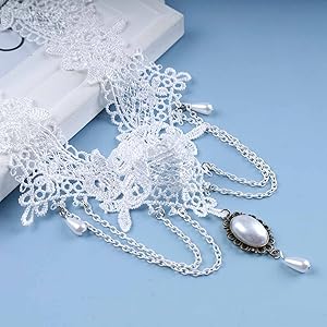 ◆ITZAVIBE◆ iac21007chain white pearl choker i-ac21-007 Chain White Pearl Choker - ITZAVIBE